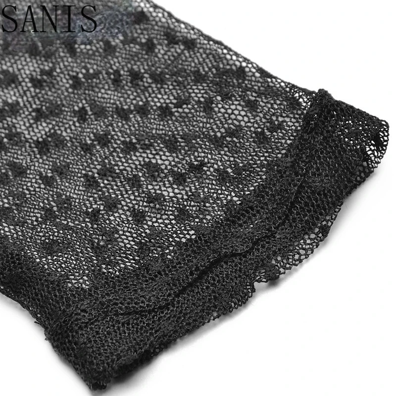 

Sanis Fashion Designer dress Spring Women's Dress Long sleeve Mesh lace-up Black Tassel Party Dresses