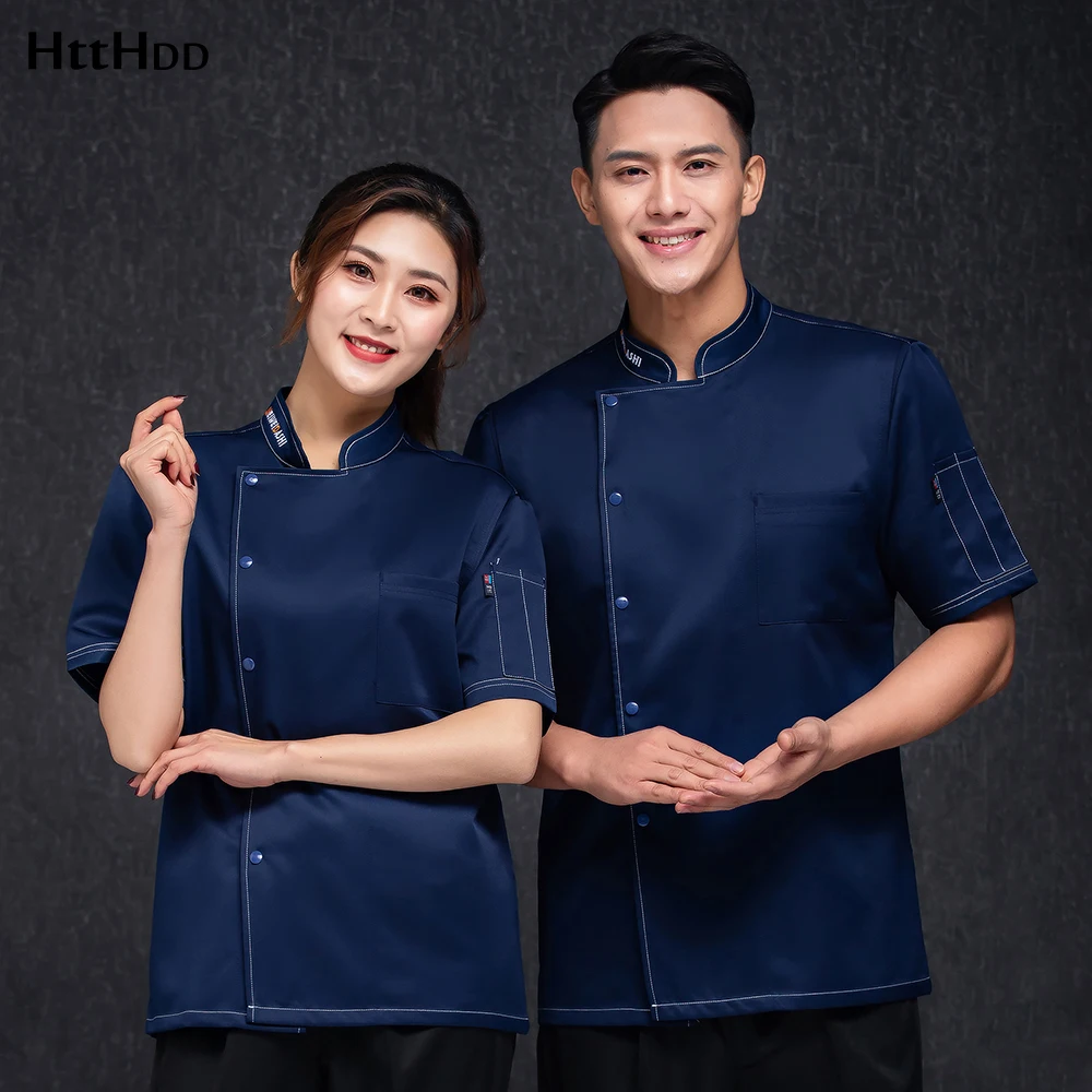 

HTTHDD Quality Chef Waiter Uniform Short Sleeve Kitchen Restaurant Chef Cook Jacket Shirt Breathable Unisex Sushi Suit Overalls