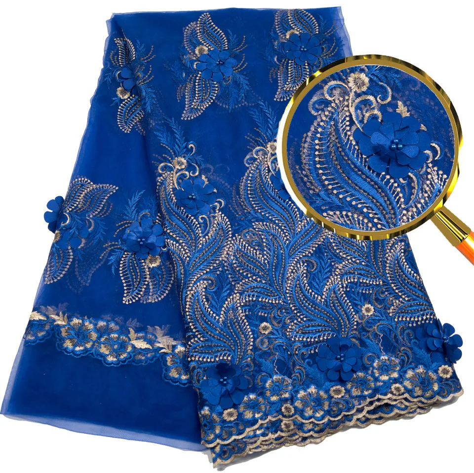 

2018 Latest French Nigerian Laces Fabric High Quality Tulle African Laces Fabric Wedding African French Tulle Lace ZJ112 Blue