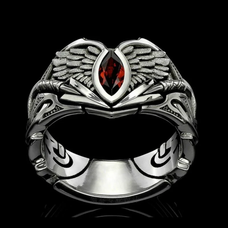 

European and American new style Abyss Demon Eyes Fallen Angel Wings Men's Ring Trendy Punk Hip Hop Inlaid Zircon Ring wholesale