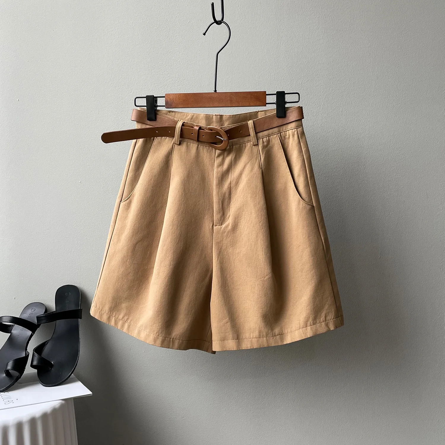 

Safari Style Shorts Women Korean High Waist Loose Straight Wide-leg Casual Pants All Match Moda Plus Size Summer Woman Shorts