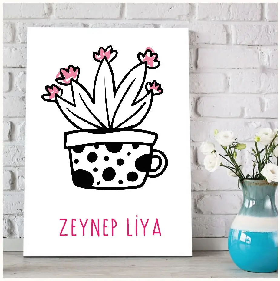 

Personalized Name Written Cactus Design Canvas Table-M66