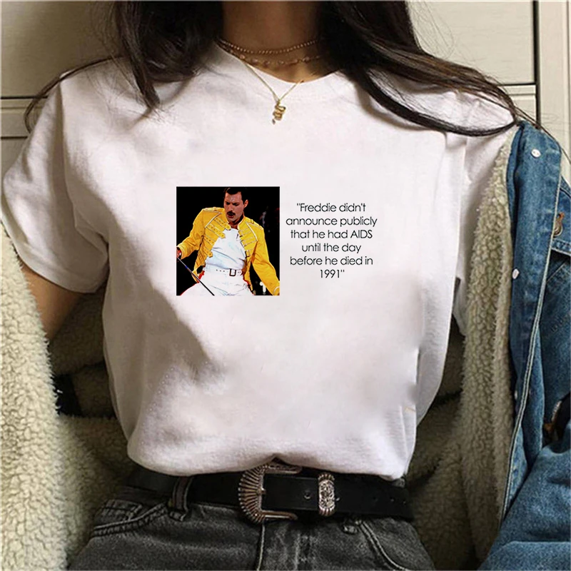 

Female Freddie Mercury Queen Band T Shirt Graphic Rock Top Tees Women Harajuku Vintage T-shirt Short Sleeve Fun Ulzzang T-Shirt