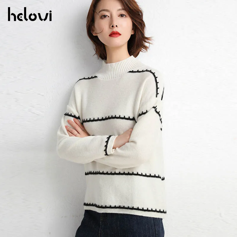 Helovi 100 cashmere sweaters loose sweater women Winter Knitt Sweaters And Pullovers kawaii large size new fashion | Женская одежда