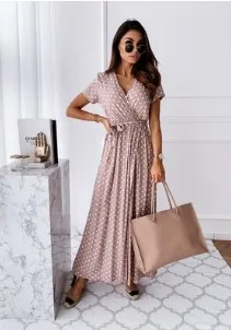 

2021 Summer Short Sleeve V-neck Bohemian Polka Dot Print Dress Long Skirt