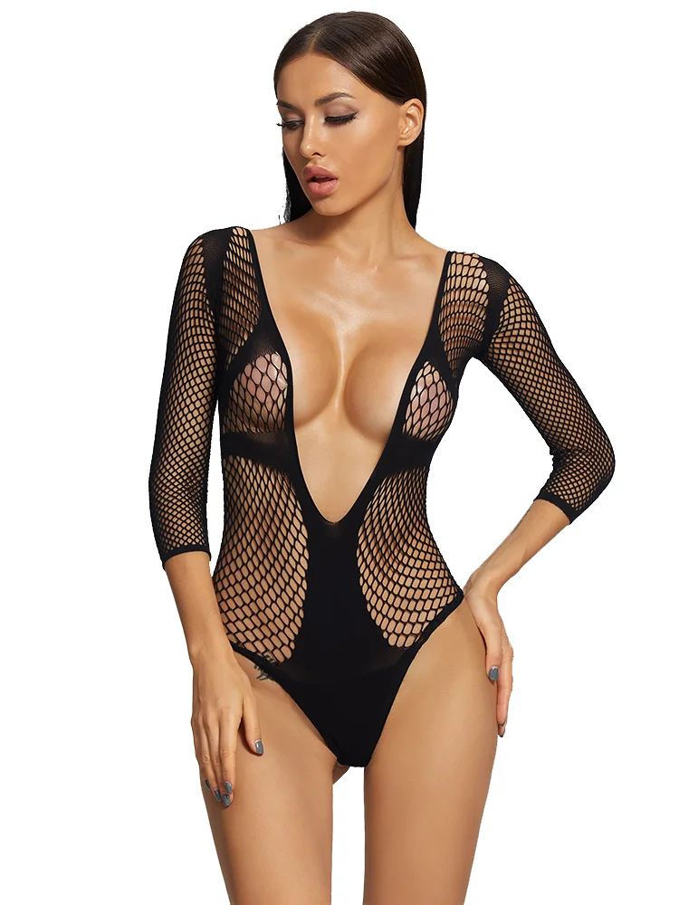 

Long-Sleeved Uniforms Female Sexy Lingerie Temptation To Chest A Deep V-Neck Bikini Sexy Bodysuit