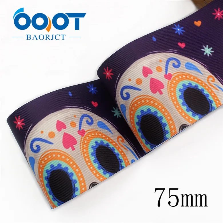 I-19825-1997 OOOT BAORJCT I-19825-1989, 75 мм 10 ярдов Хэллоуин термотрансферные печатные корсажные ленты, ленты ремесла, лук крышка DIY аксессуары - Цвет: I-19825-1997