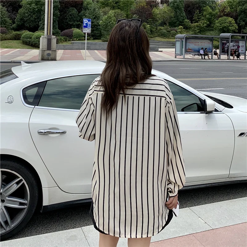 

Fashion Leisure Top Long Sleeve Blouse Stripe Shirt Lapel Cotton Loose Comfortable Cotton Button Summer