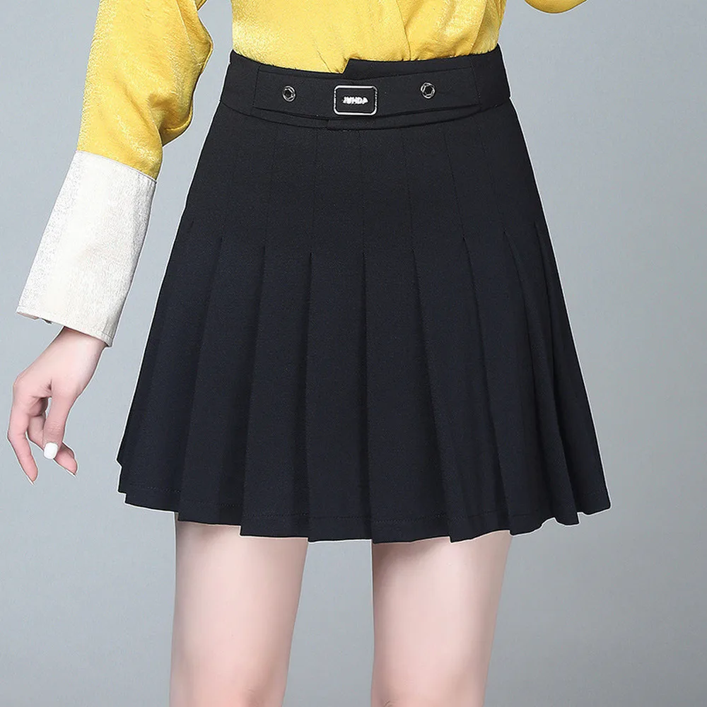 

Mini Skirts Balck Women's Clothing Fashion Brand New Office Lady Mujer Moda Pleated Solid Spring Fall Style Skirt Ins High Waist
