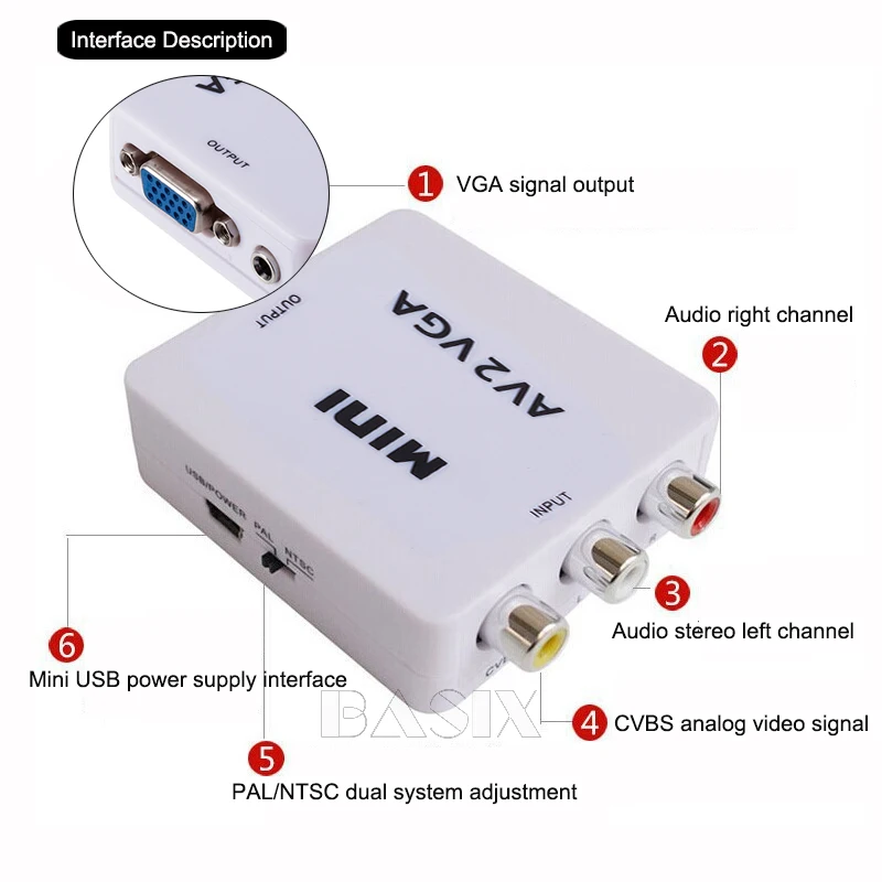 BKSCY AV к Vga HD AV2VGA видеопреобразователь RCA CVBS VGA адаптер с 3 5 мм аудио ПК HDTV
