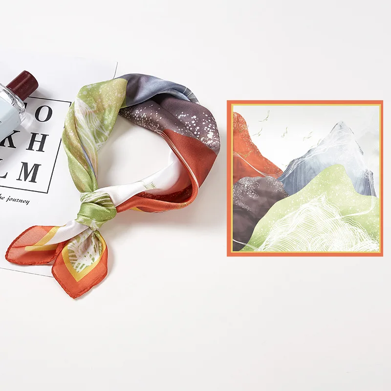 

Silk satin small square scarf new 53 simulation silk scarf mountain scarf printed Scarf Hair