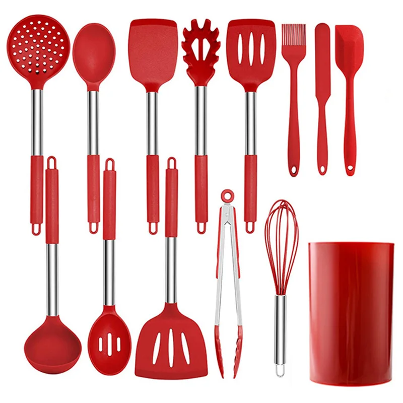 

14Pcs Stainless Steel+Silicone Turner Soup Spoon Strainer Pasta Server Scraper Egg Beater Cooking Utensils Set Kitchen Gadgets