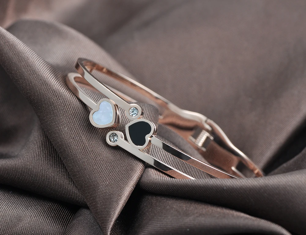 Женский Браслет манжета BOBOTUU черный и белый браслет из нержавеющей стали с