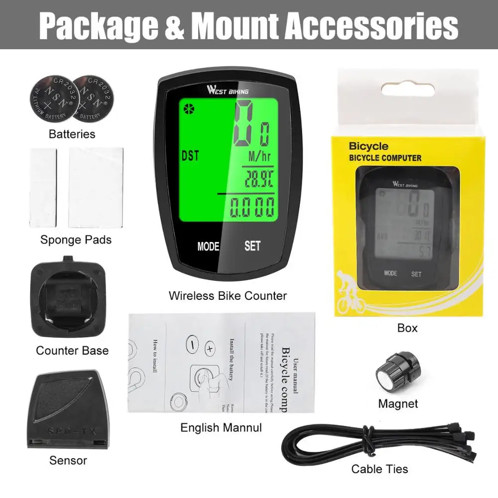 WEST BIKING Bicycle Computer Wireless Wired Waterproof MTB Bike Odometer Stopwatch With Backlight Cycling Speedometer | Спорт и