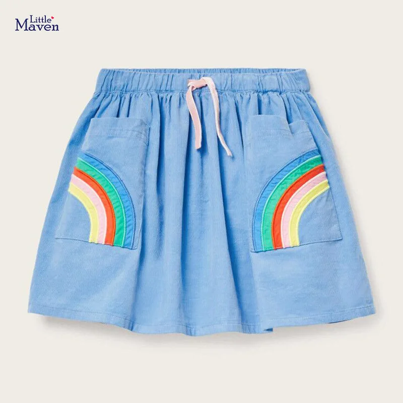 

Летняя одежда для маленьких девочек; Джинсовая цветная хлопковая мини-юбка радужной расцветки; Милые школьные юбки для детей; От 2 до 7 лет; ...