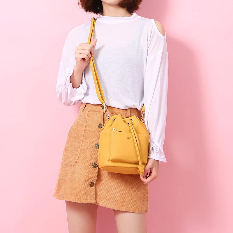 Fashion Bucket Bags Women Drawstring Handbags Women Synthetic Leather Shoulder Messenger Bag Female Crossbody Lady Elegant Purse