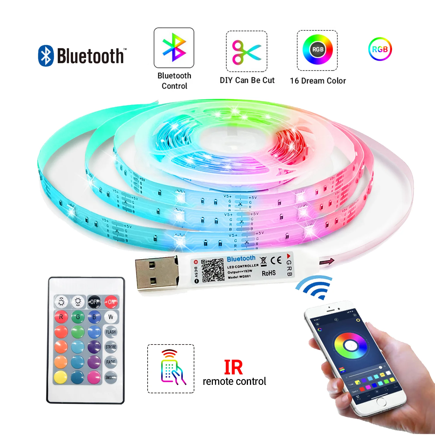 Светодиодные ленты PIRTSDEL 5 в 5050 с Bluetooth инфракрасный пульт дистанционного
