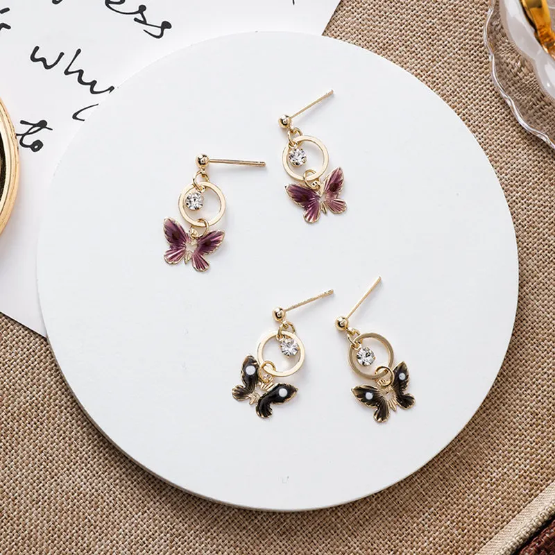 Корейские милые миниатюрные серьги подвески с бабочками модные элегантные