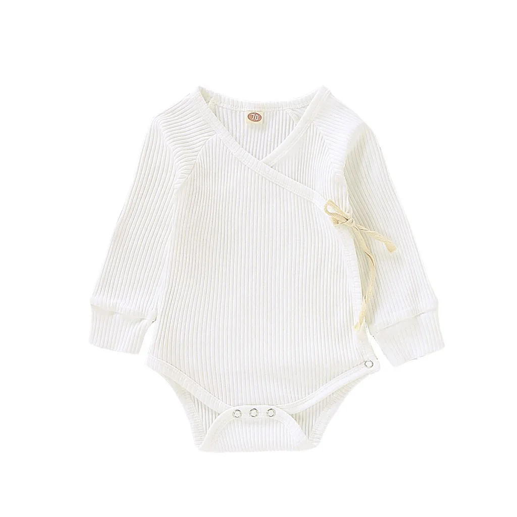 Детское осеннее боди для девочек Одноцветный комбинезон новорожденных с круглым