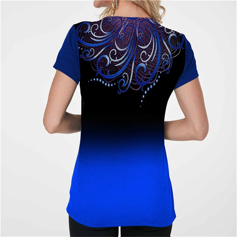 

Summer Printed Women T-shirts Ladies' Loose Tops Round Neck Short Sleeve Top Tees Fashion Buttoned T-shirt For Female