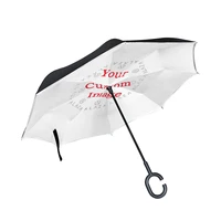 customized pattern windproof reverse umbrella rain women men long handle double layer inverted self stand car umbrella parasol