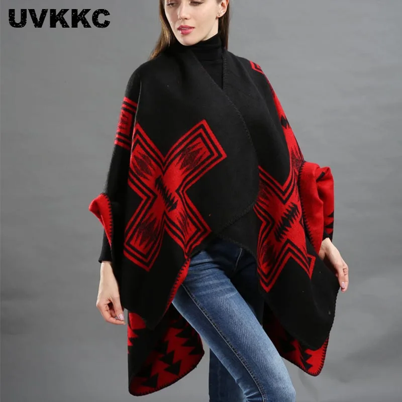 UVKKC шаль свитер женский 2019 зимний машинный вязаный пончо нерегулярный