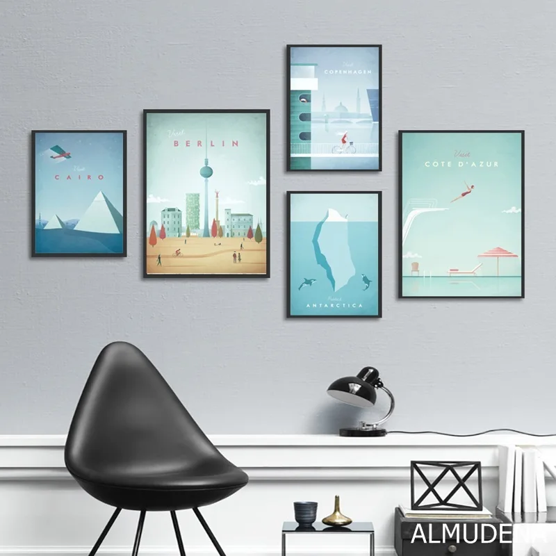 Декор в скандинавском стиле Мультяшные города плакаты и принты Картина на холсте
