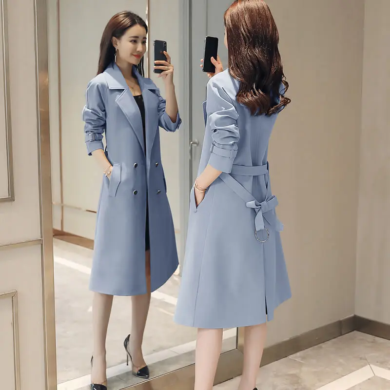 Осенний женский классический двубортный тренчкот водонепроницаемый дождевик