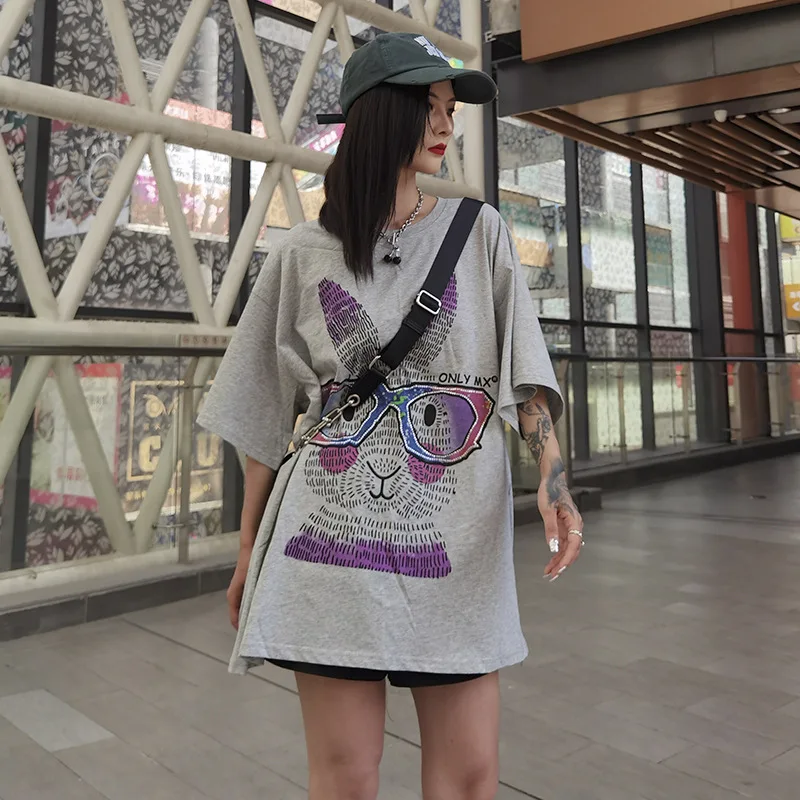 

2021 Summer New Women T-shirt Tops Casual Loose Large Size Cartoon Printed T-shirt Trend Street Fashion Women Tops