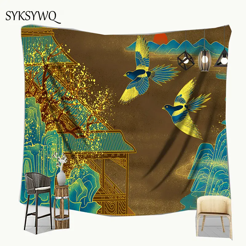 

flower bird wall carpet colorful tapestry hanging decoration carpet wall decor dorm wall cloth tapiz playa