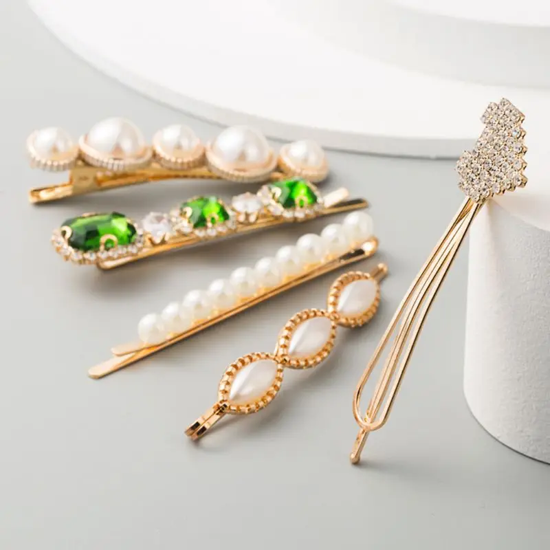 

5Pcs Girls Crystal Rhinestone Pearl Hair Clip Women Side Bangs Hairpin Barrette