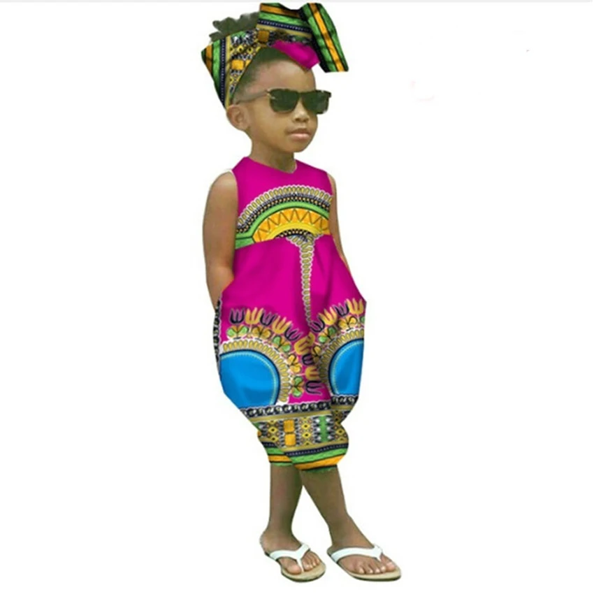 Color 2 Jumpsuit Летний комплект из туфель и сумочки в Африканском платья для Для женщин детская новости для маленьких девочек Комбинезон с принтом Дашики халат Bazin Africane Riche африканская одежда - Цвет: Color 2 Jumpsuit
