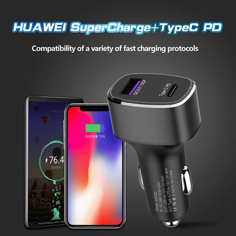 

Cargador USB 3,0 de 39W para coche, dispositivo de carga rápida 3,0, supercarga SCP, PD, USB C, Universal, para Huawei, Xiaomi,