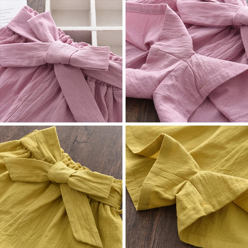 

Girls Casual Shorts 2021 New Summer Children Solid Loose Pants Toddler Girl Bowtie Sashes Clothing For 3-7 Years Girl