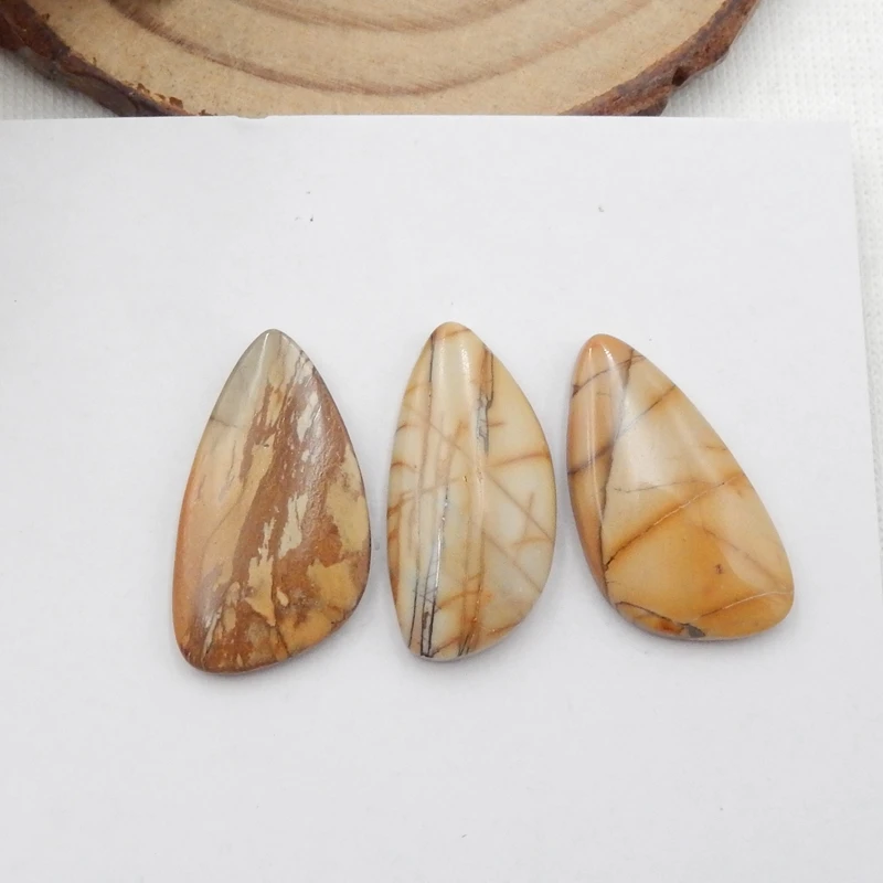 

Natural 3 PCS Of Multi-Color Picasso Jasper,Semi-precious Stones, Jewelry Accessories Cabochons 20x12x2mm4g