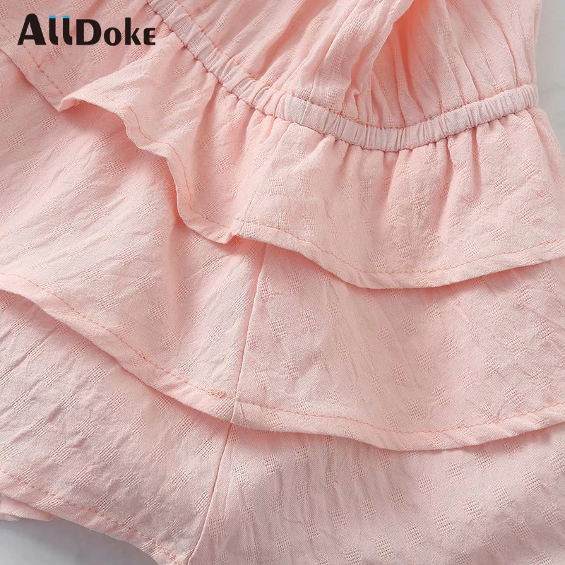 

ALLDOKE elegant ruffles pink casual blouse women summer v neck butterfly sleeve tops shirt button ladies blouses blusas mujer