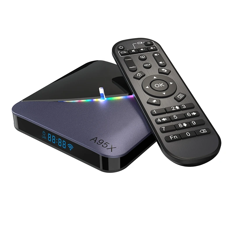 RGB Light TV Box Android 9.0 A95X F3 4GB 64GB S905X3 Amlogic Wifi BT Set Top YouTube 1080P Media Player EU Plug - ТВ приставка RGB Light Android 9.0 A95X F3 4GB 64GB S905X3 Amlogic Wifi BT, позволяющая просматривать YouTube и воспроизводить медиафайлы в H