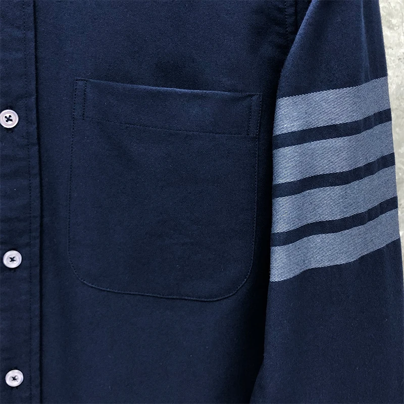 TB THOM Shirt Spring Autunm Fashion Brand Navy Men's Shirt Gray 4-bar Stripe Casual Cotton Oxford Slim Custom Wholesale TB Shirt