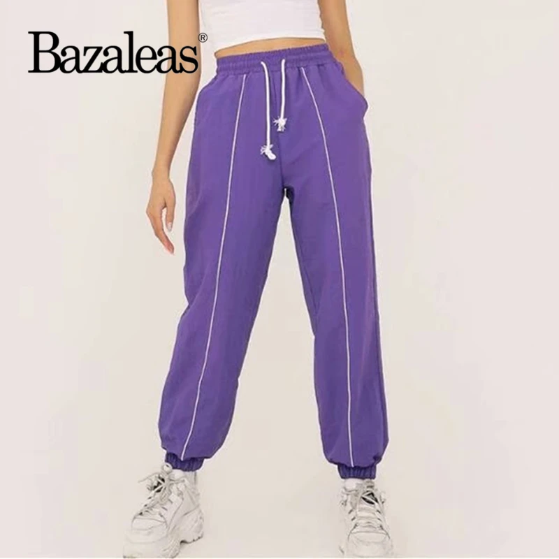 

Vintage Center Stripe Joggers Pant Purple Mujer Pantalones Fashion Double Pockets Woman Pants