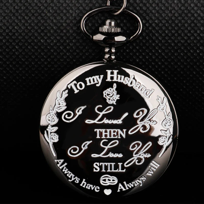 

"To My Husband"Creative Lettering Quartz Pocket Watches Vintage FOB Chain Pocket Watch Best Gifts for Lover Husband Fob Watch