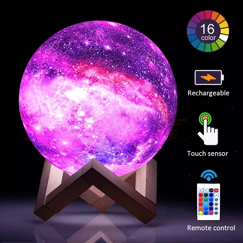 

3D Print Moon Lamp Rechargeable 16 Colors LED Night Light 3D Light Touch Moon Lamp Children's Lights Night Lamp for Home
