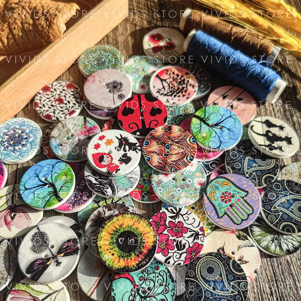 

15mm/20mm/25mm DIY Decorative Natural Wooden Round Buttons Retro Sewing Accessories For Needlework Clothing Handicraft Scrapbook