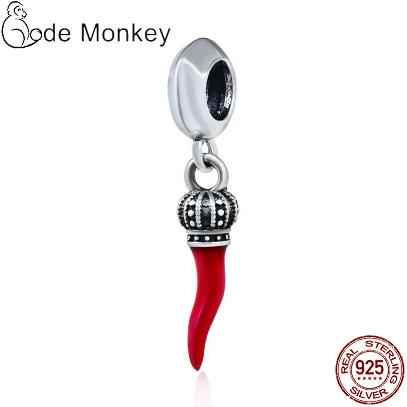 

PANDACH 100% Real 925 Sterling Silver Cute Red Chilli Charm Fit Charms Bracelet For Women DIY Jewelry Making Bead Gift CMS062