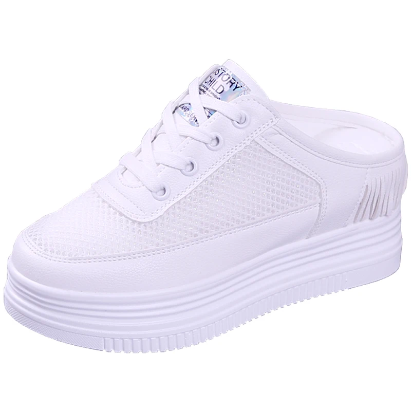 

Low Shoes Ladies' Slippers Increased Internal Fretwork Heels Platform Slipers Women Summer 2021 Fabric PU Slides Basic Hoof