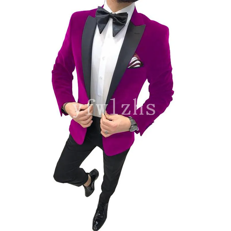 

Handsome Velveteen Groomsmen Peak Lapel Groom Tuxedos Mens Wedding Dress Man Blazer Prom Dinner (Jacket+Pants+Tie) A154