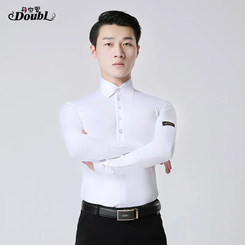 Мужская бальная рубашка DOUBL для латиноамериканских танцев мужская тренировочная