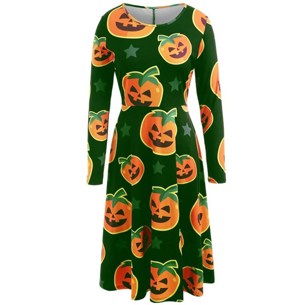 Женское платье на Хэллоуин Повседневное с длинным рукавом и принтом тыквы