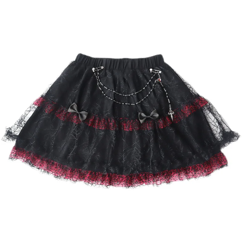 Осенняя Женская кружевная юбка в стиле Рок черная модная Милая Мини-юбка панк с