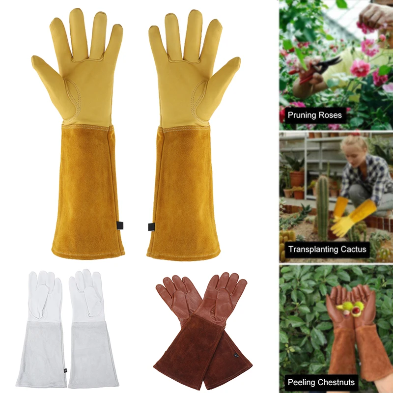 1 Pair Heavy Duty Gardening Rose Pruning Gauntlet Gloves Thorn Proof Long Sleeve Work Welding Garden Gloves
