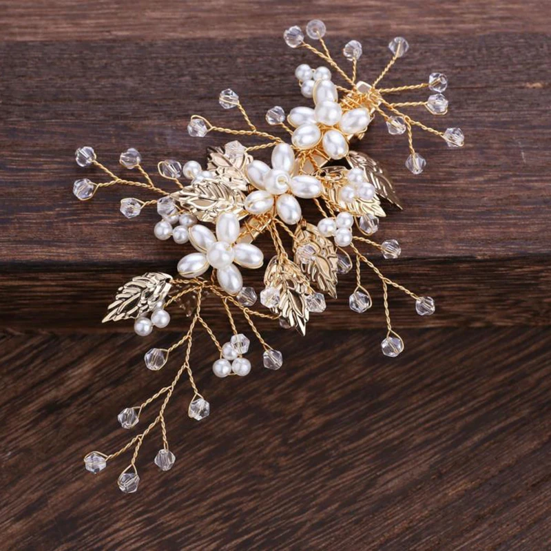 1pcs Leaf Barrette Alligator Hair Clip Baroque Pearl Hairpins Headdress Headpiece Goddess Wedding Accessories Jewelry | Украшения и